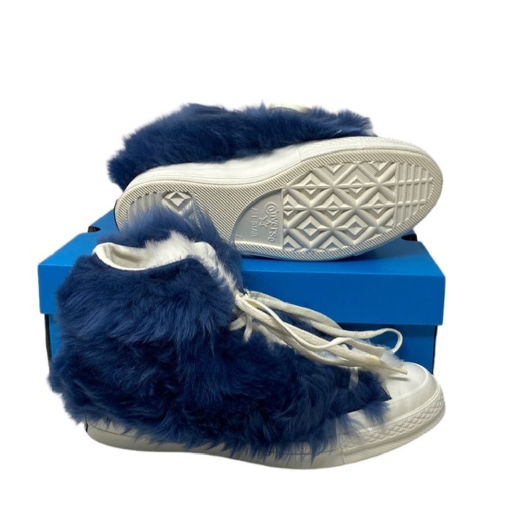 Converse Chuck 70 Fuzzy Hi Sneakers Shearling Wool Navy Blue Women Shoes 170587C - Picture 4 of 10